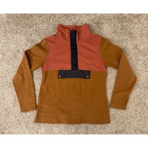 LL Bean Signature Women Brown Colorblock Quarter Zip Fleece Pullover Sweater M